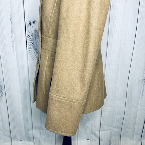 J Crew Coat Womens Sz 8 Tan Wool Blend Double Breasted Peacoat Classic - Picture 7 of 10